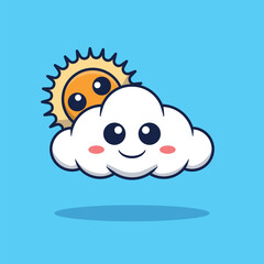 Vector cartoon illustration of cute white cloud with sun.