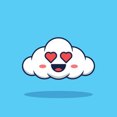 Vector cartoon illustration of cute white cloud fall in love