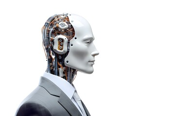 Cyberpunk. Businessman White Collar Worker. Robot dressed in a business suit. Generative Ai. Chat Bot.