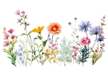 Beautiful assortment of wild flowers in water color painted style using generative AI
