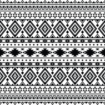 Aztec seamless ethnic pattern vector illustration. Black and white colors. Abstract tribal geometric unique art print design for textile template, fabric, clothing, curtain, rug, ornament, background.