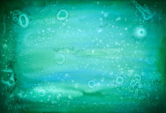 Watercolor Background Aqua Viridian Green Sea Water Handpainted Underwater World