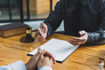 Legal consulting services, legal negotiations, Lawyers are signing legal contract agreement documents.
