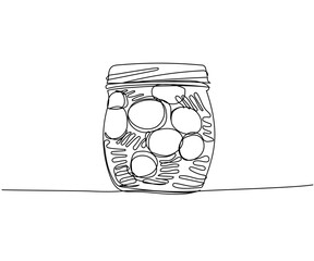 Coins in a glass jar, savings, money box, tips one line art. Continuous line drawing of bank, money, finance, financial, payment, data, savings, economic, wealth, credit