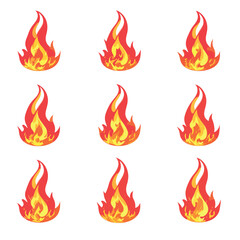 collection of fire icons. fire illustration in different forms. collection illustration.