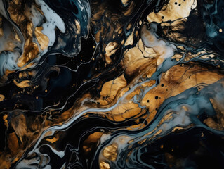 Abstract black and gold marble background. Fantasy fractal texture. Digital art. Created with Generative AI technology