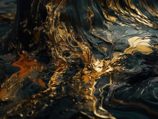 Abstract black and gold marble background. Fantasy fractal texture. Digital art. Created with Generative AI technology