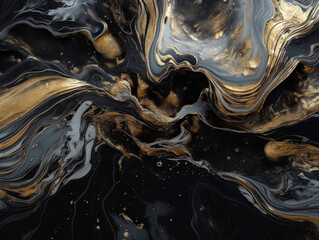 Obraz na płótnie Canvas Abstract black and gold marble background. Fantasy fractal texture. Digital art. Created with Generative AI technology