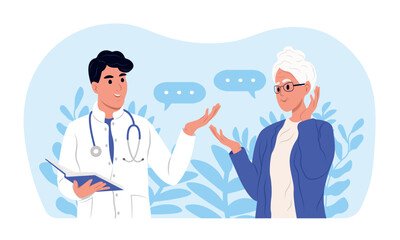 World Alzheimer's Day. A doctor informs an elderly woman about Alzheimer's disease. Alzheimer's and Brain Awareness Month. June. Vector banner.