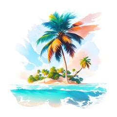 Fototapeta na wymiar Tropical island with palm trees Generative Ai 