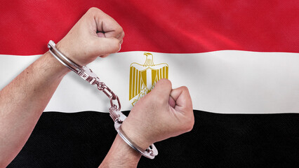 A man getting under arrest in Egypt. Concept of being handcuffed, detained, incarcerated and jailed...