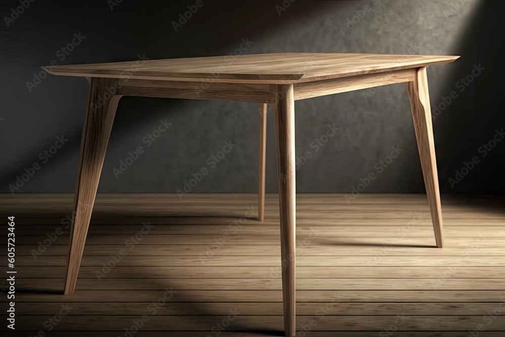 Wall mural natural wood table with minimalist design and sleek lines, created with generative ai