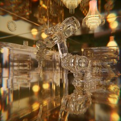 Glass Robot Arm Bar 3D Render