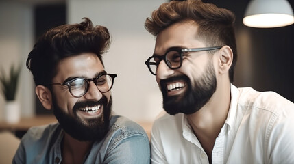 two gay men smiling elegantly. Generative AI