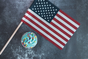 Cupcakes for 4th of July. Congratulations background.