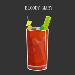 	
Vector illustration of a Bloody Merry cocktail. Decorating the drink with olive, celery and lemon. EPS 10. - obrazy, fototapety, plakaty