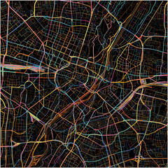 Colorful Map of Munchen, Bavaria with all major and minor roads.