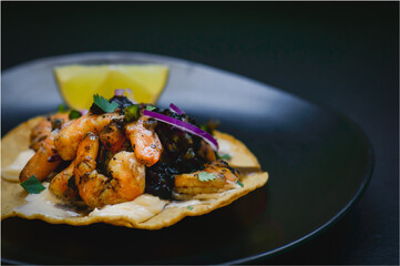Black Shrimp Ceviche, Mexican Seafood Dish Made With Chili Ashes