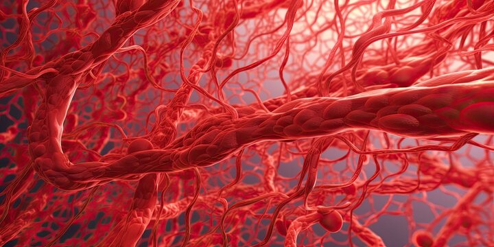Blood vessels. Capillary, Circulatory system. Veins and arteries. Abstraction. Generative AI.