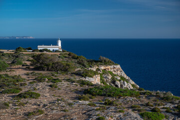 Fototapeta na wymiar View of Cap Blanc lighthouse, south of Majorca Island.