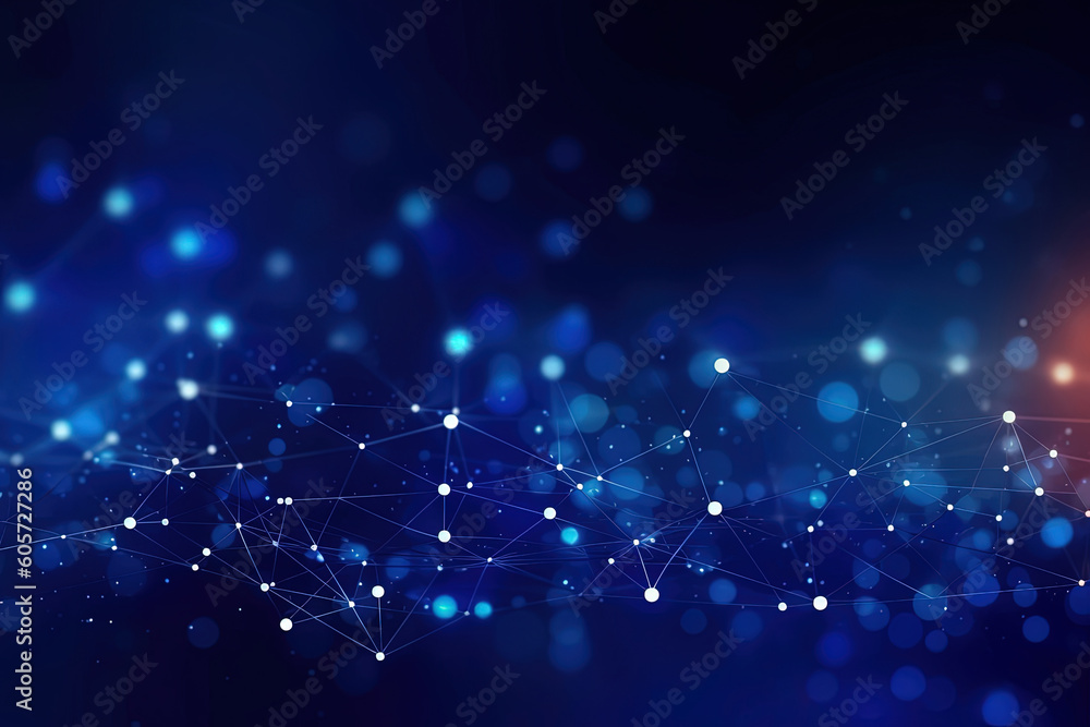Poster abstract digital connection with blue dots and lines, tech theme