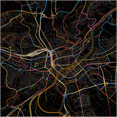 Colorful Map of Ulm, Baden-Wuerttemberg with all major and minor roads.
