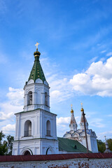 Fototapeta na wymiar Ancient church on the territory of the Ryazan Kremlin. Russian orthodox church against the blue sky