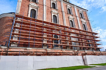 Ryazan, Russia - May 22, 2023: Restoration of the cathedral on the territory of the Ryazan Kremlin