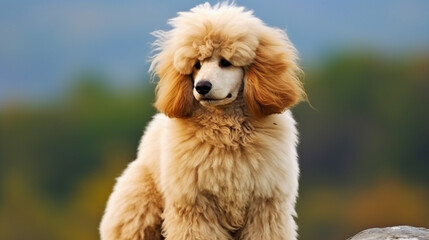 Fototapeta premium poodle playing in a park