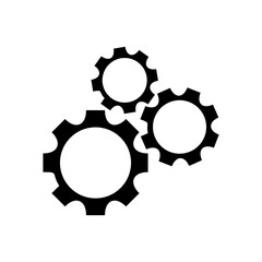 Service tool icon. This isolated flat gear symbol uses modern corporation light black and white colors.