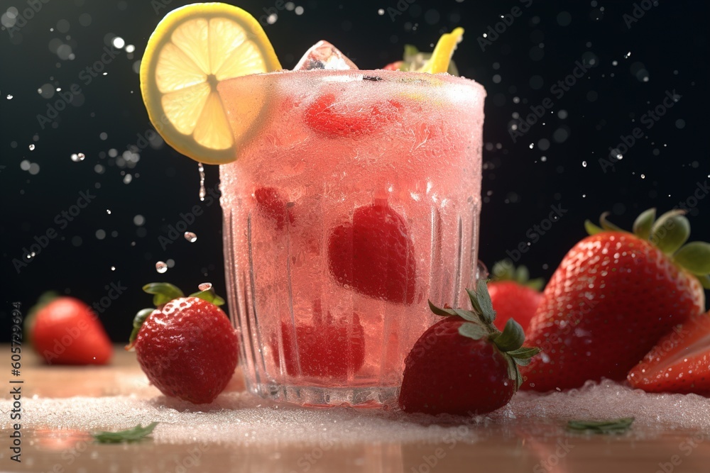 Poster frozen strawberry lemonade. generated by ai generative ai