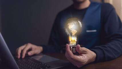businessman's light bulb show idea innovation and creative thinking and intelligence lead to a...