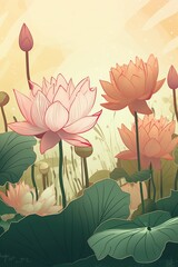 The illustration of lotus, AI contents by Midjourney