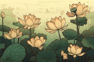 The illustration of lotus, AI contents by Midjourney