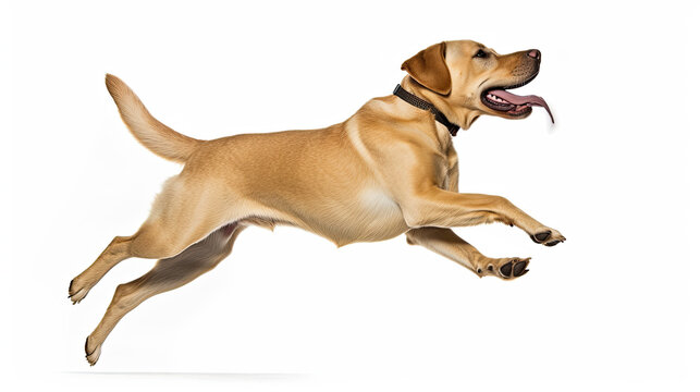 Labrador saltando sobre fondo blanco