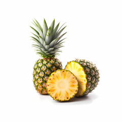Whole And Sliced Pineapples Isolated White Illustration