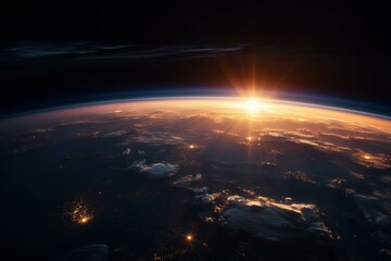 Sunrise on earth from outer space. Generative AI