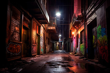 Obraz premium Dark alley in a bustling city, Generative AI
