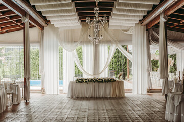 interior of a wedding venue white decoration
