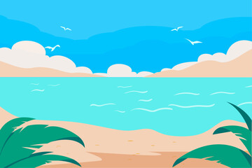 Fototapeta na wymiar flat summer background with beach view landscape
