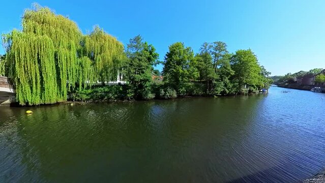 The historical Fye bridge over the River Wensum in the city of Norwich. Captured on a bright and sunny morning