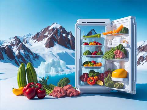 Open Fridge Filled With Foods And Vegetables