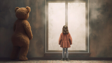 Girl with a teddy bear in the window -General Artificial Intelligence
