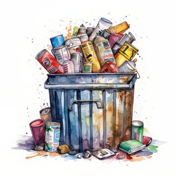 watercolor trash can with Generative AI technology