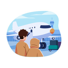 illustration of Muslim people going to Hajj from their country of origin