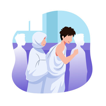 illustration of muslim people doing sa'i worship