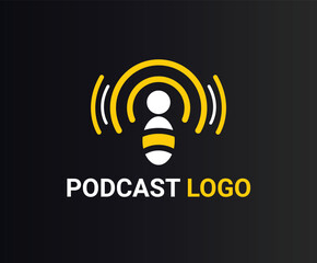 podcast logo design,  icons with studio microphone, logo for shows