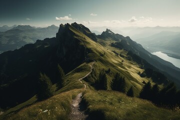 View from the top of Rigi Kulm, a beautiful panoramic scenery. Generative AI