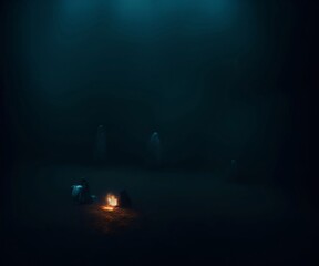 Obraz premium Scary smoke and fog atmospheric background with ghosts generative ai illustration art