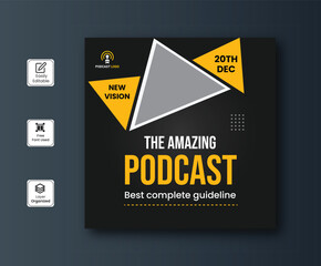 Business Podcast banner design, podcast streaming promotion.  online broadcast radio. Podcast new banner design 